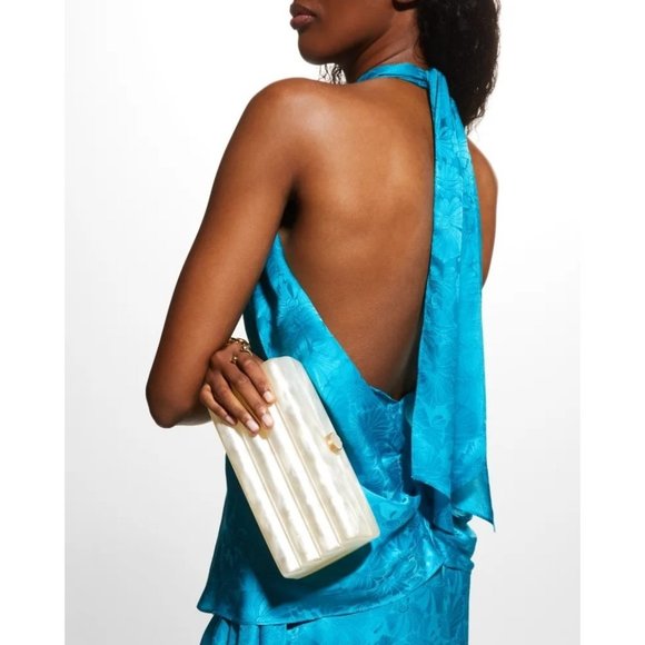 Cult Gaia Enid Textured Acrylic Clutch Bag in Ivory New Womens Purse - Picture 13 of 17